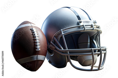 American football helmet and ball 3d rendering isolated on transparent background