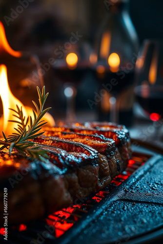 Grilled Steak with Rosemary in Romantic Ambiance