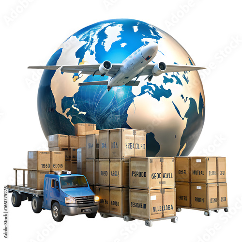 Global delivery concept air freight cargo shipping isolated on transparent background