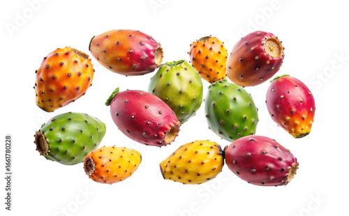 Colorful collection of prickly pear fruit, showcasing a variety of ripeness levels