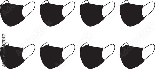 Black face masks with ear loops white background protective gear
