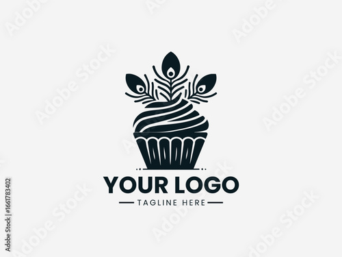 Peacock cake vector logo illustration design