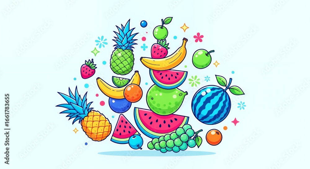 Fototapeta premium Vibrant Summer Fruit Fiesta: A Delightful Burst of Color and Freshness