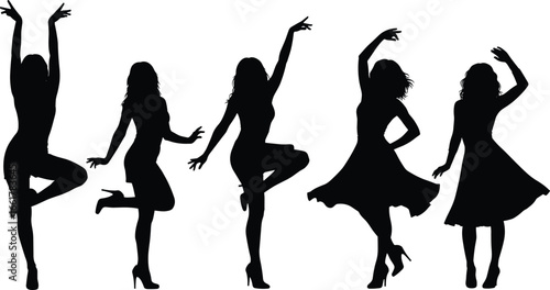Silhouette of Women Dancing in Stylish Poses with Graceful Movements for Fashion, Art, and Vector Illustration on Adobe Stock
