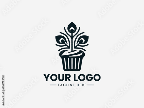 Peacock cake vector logo illustration design