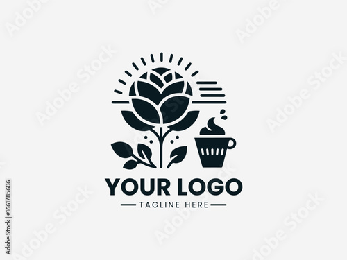 Charming floral and bakery elements combined in welcoming cafe vector logo