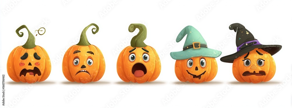 Fototapeta premium halloween pumpkins set with different emotions isolated on white background