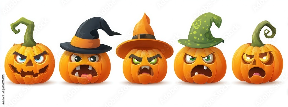 Obraz premium halloween pumpkins set with different emotions isolated on white background