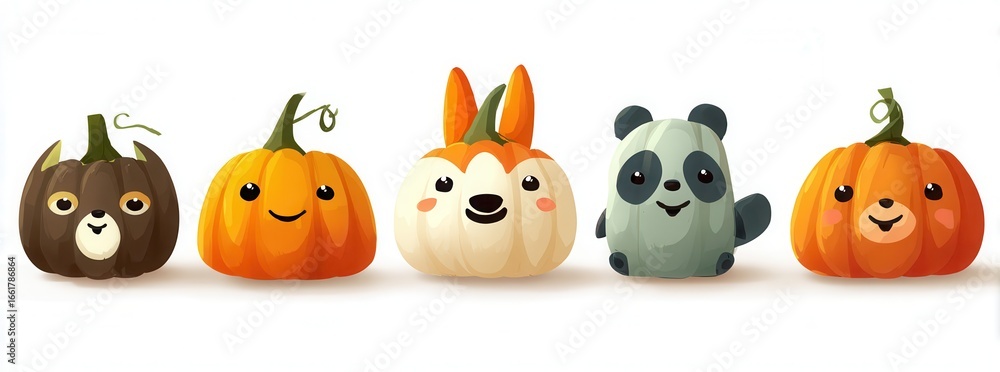 Obraz premium halloween pumpkins set with different emotions isolated on white background