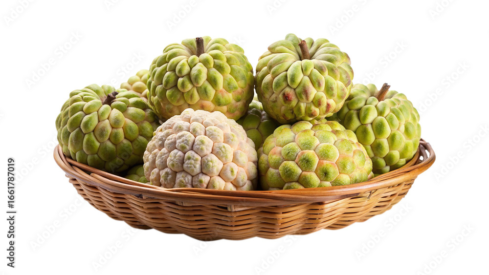 Fototapeta premium A beautiful still life composition of sugar apples in a woven basket