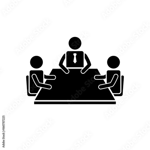 Vector art of business meeting with three people sitting around a table, discussing and collaborating on a project