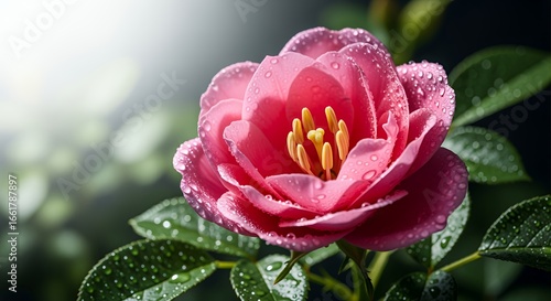 Wallpaper Mural Dew-Kissed Pink Rose: A Stunning Floral Close-Up Torontodigital.ca