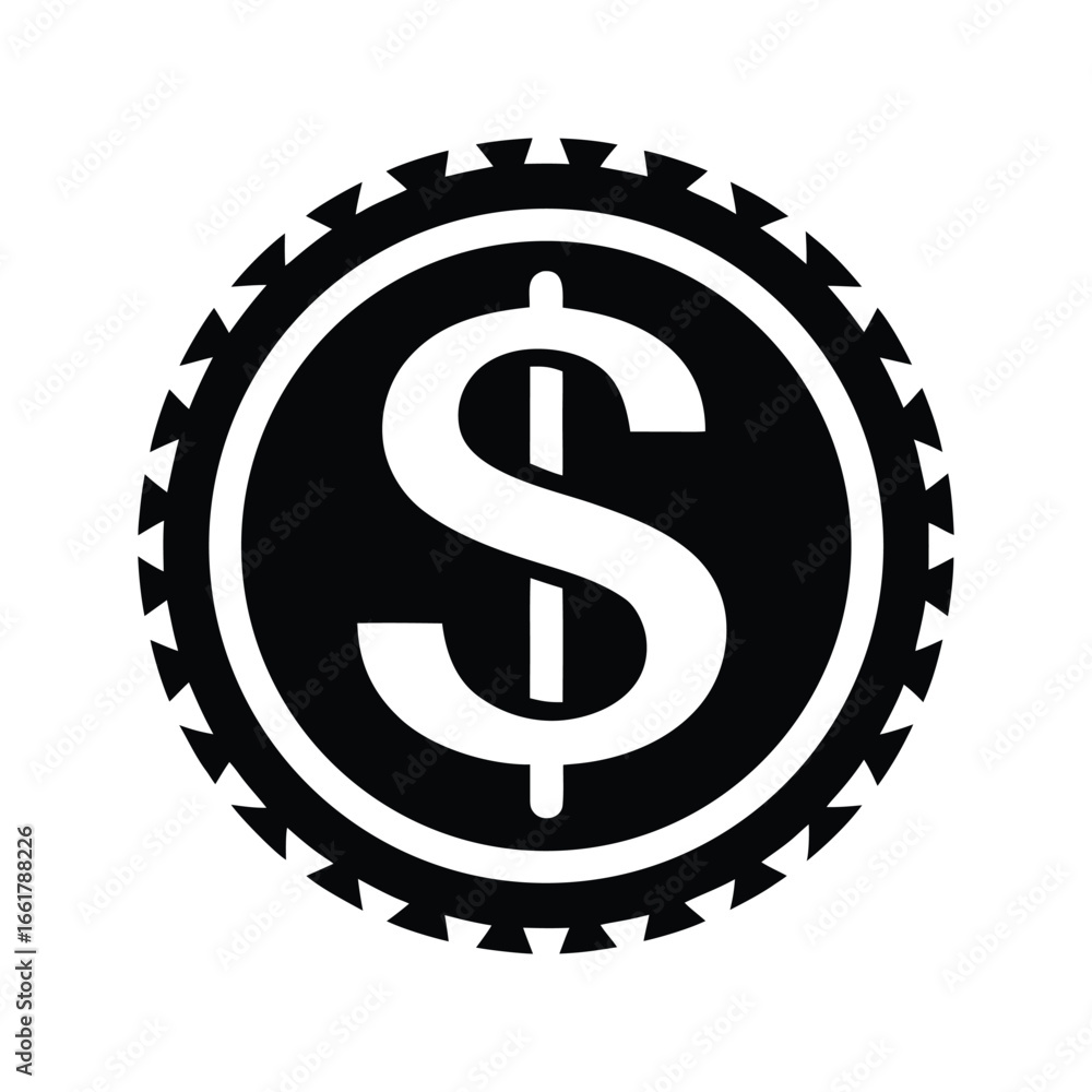 Bold Black and White US Dollar Gear Icon: Financial Power, Industrial Strength, Monochrome Design Bold Black and White US Dollar Gear Icon: Financial Power, Industrial Strength, Monochrome Design