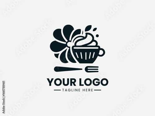 Charming floral and bakery elements combined in welcoming cafe vector logo