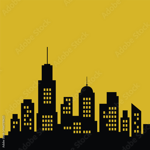 Black City Skyline Silhouette Clipart – Urban Building Vector Illustration