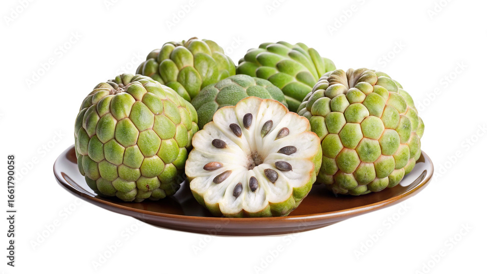 Fototapeta premium Fresh and delicious custard apples on a brown plate ready to eat
