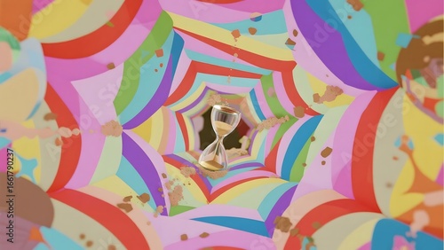 Hourglass at the Center of a Vibrant, Swirling Tunnel