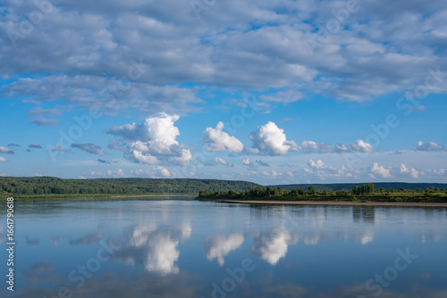 Beautiful evening landscape on the Siberian summer river