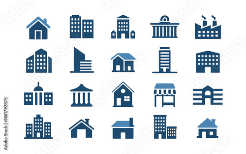 A set of twenty minimalist building icons for architectural design