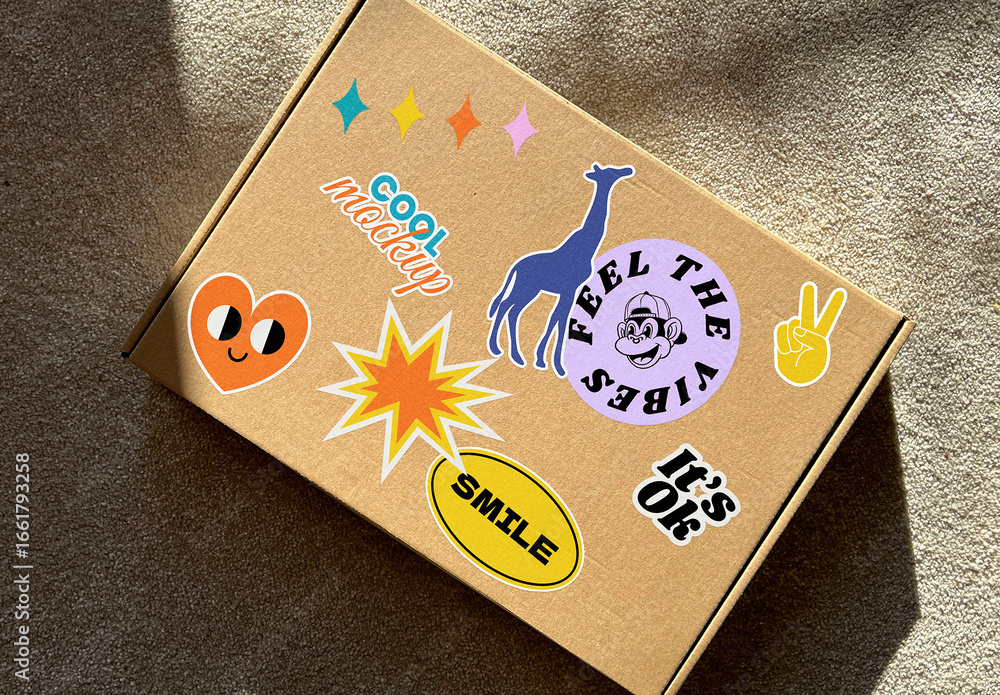 Front Box Stickers Mockups Stock Template | Adobe Stock