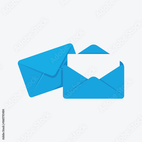 Blue Envelopes with Paper Letter Inside, Flat Vector Illustration of Email, Messaging, Mail Communication Concept Isolated on Light Background for Web and Print.
