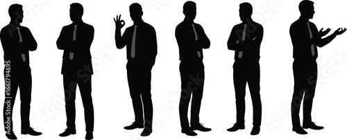 Business men silhouette, professional office workers, corporate staff figures, company employees illustration, leadership team shadow, teamwork concept, management people standing