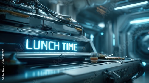 Lunch time shift in futuristic space station digital art sci-fi view