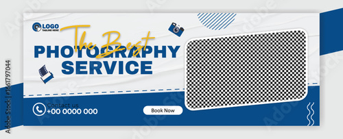Photography Service Advertisement with Camera Laptop and Plant on Desk