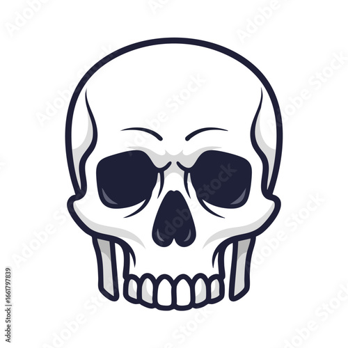 A simple cartoon skull graphic design.