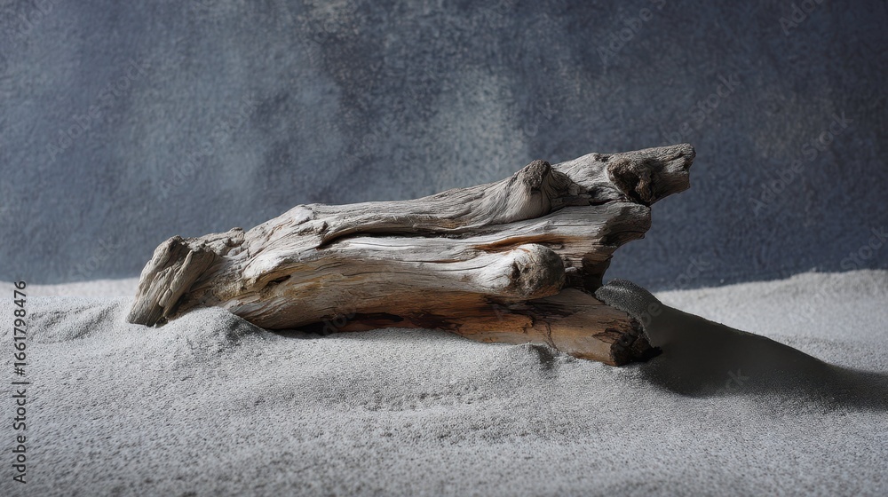 Fototapeta premium Driftwood on Fine Sand with Soft Background Texture