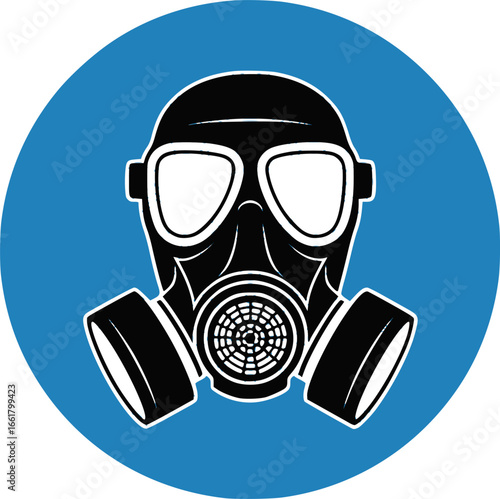 classic gas air breathing mask respirator required warning alert attention danger sign in blue circle symbol vector isolated on transparent background
