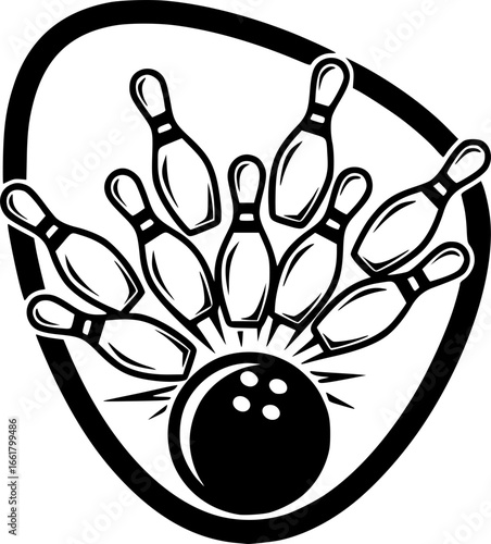 classic simple cartoon ten pin tenpin bowling ball and pins strike logo icon vector transparent background
