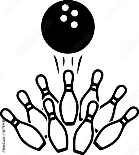 classic simple cartoon ten pin tenpin bowling ball and pins strike logo icon vector transparent background
