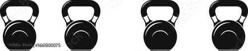 Vector Kettlebell Silhouette Icons for Fitness, Gym, Strength Training, Workout, Weightlifting, Equipment Design in Black Isolated Illustration