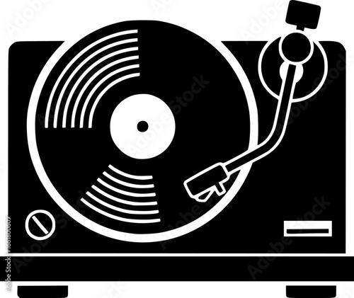 simple classic black vinyl music lp record player turntable symbol vector isolated on transparent background

