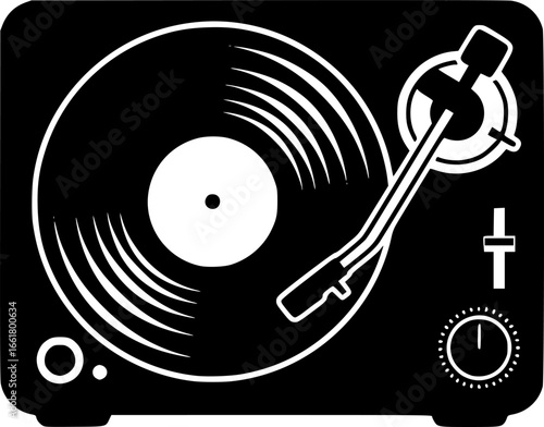 simple classic black vinyl music lp record player turntable symbol vector isolated on transparent background

