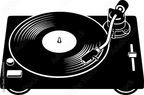 simple classic black vinyl music lp record player turntable symbol vector isolated on transparent background
