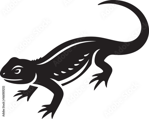 Lizard silhouette stylized black on white, Reptile animal vector black graphic