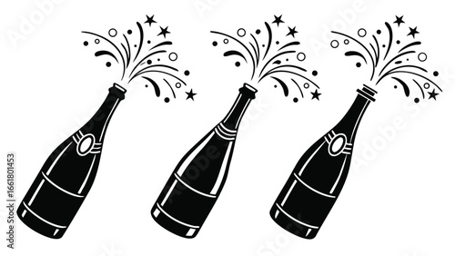 Champagne Bottle Silhouette with Splash – Celebration Party Vector Icon