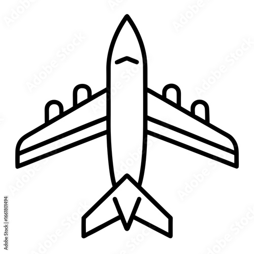 Simple line art icon of airplane flying in sky