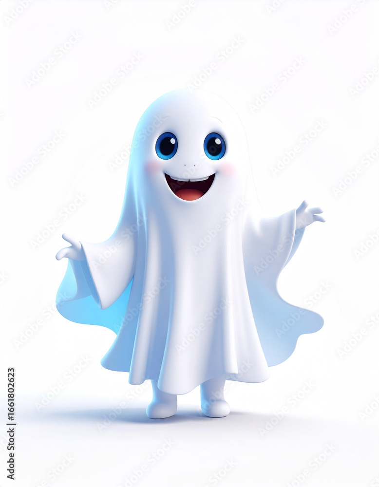 Fototapeta premium Playful halloween ghost character spooky theme digital illustration bright environment front view celebratory concept
