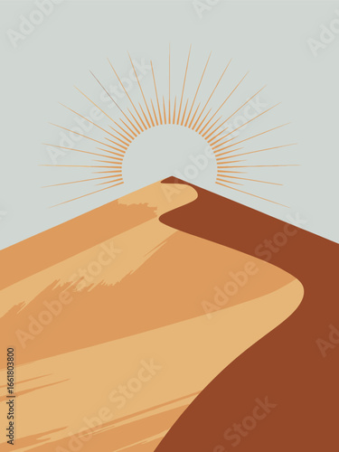 Desert Dunes Sun Illustration Minimalist Landscape Art