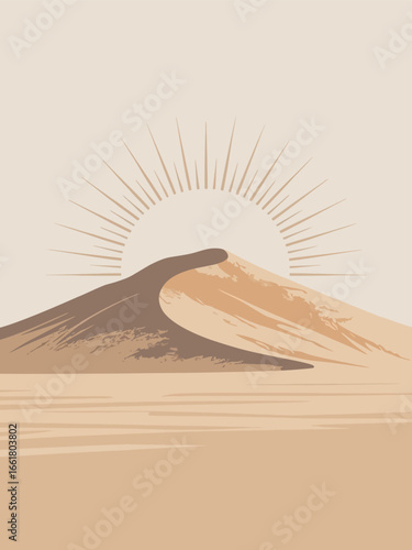 Desert Dunes Sun Illustration Minimalist Landscape Art