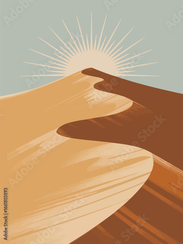 Desert Dunes Sun Illustration Minimalist Landscape Art