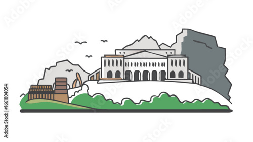 Illustration of acropolis athens greece landmark ancient ruins mountain landscape travel destination art