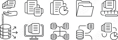 Flat vector illustration, data storage, document management, file sharing, database icon, folder structure, analytics, cloud transfer, information exchange, business archive