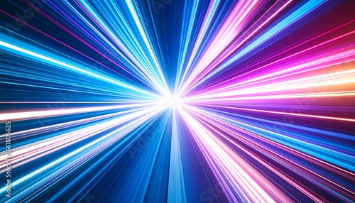 Endless neon corridors with glowing warp trails and radiant grids