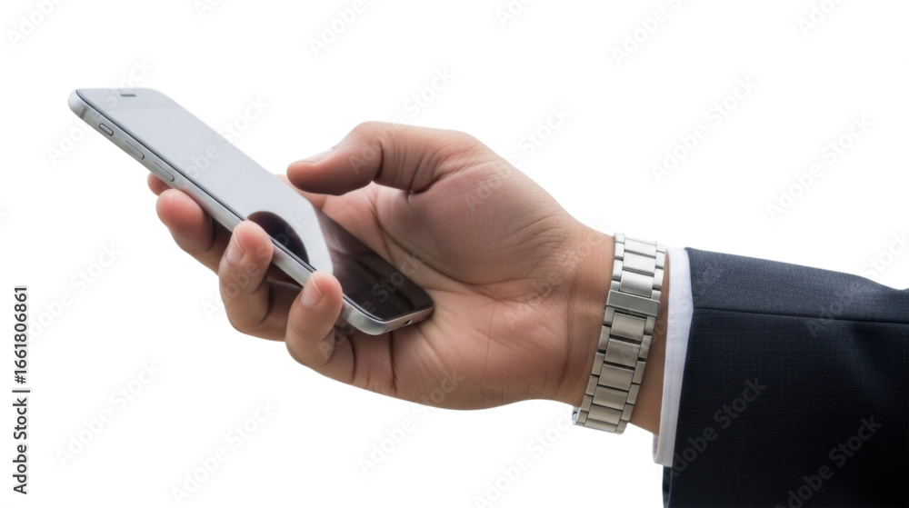 custom made wallpaper toronto digitalHand of a Man in a Suit Holding a Smartphone with a Silver Watch cutout isolated on transparent bg, png