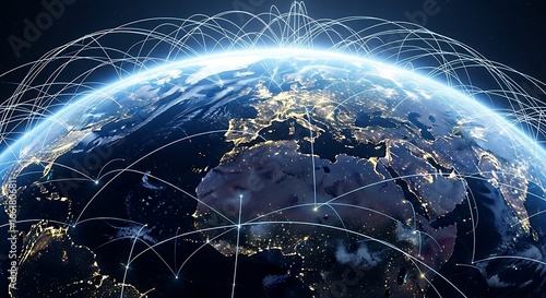 Global network of connections spanning the earth at night