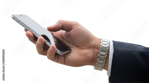Wallpaper Mural Hand of a Man in a Suit Holding a Smartphone with a Silver Watch cutout isolated on transparent bg, png Torontodigital.ca